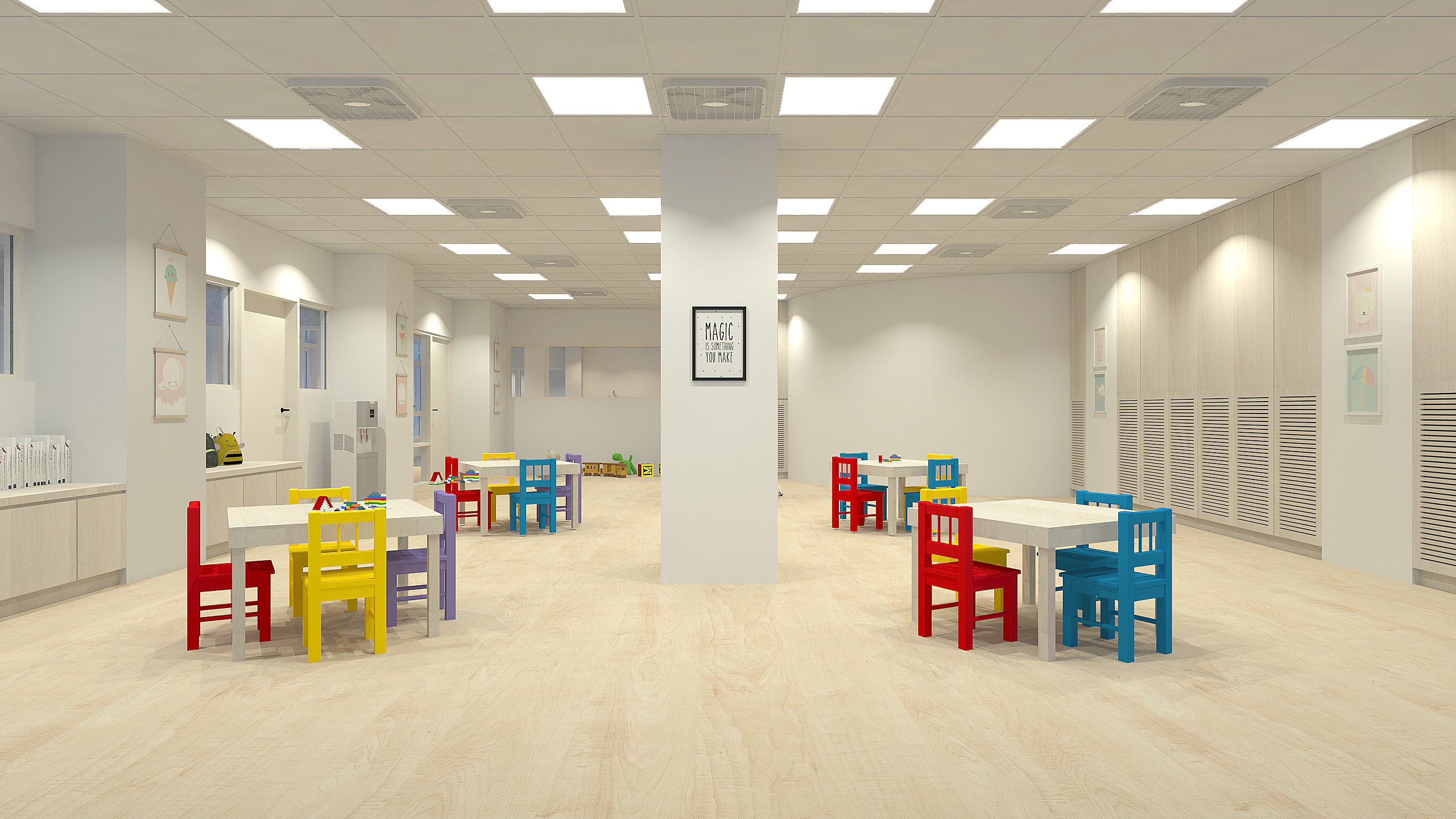 圖2、活動教室設計強調採光通透明亮，多用途活動空間提供孩童最佳的適性發展環境。