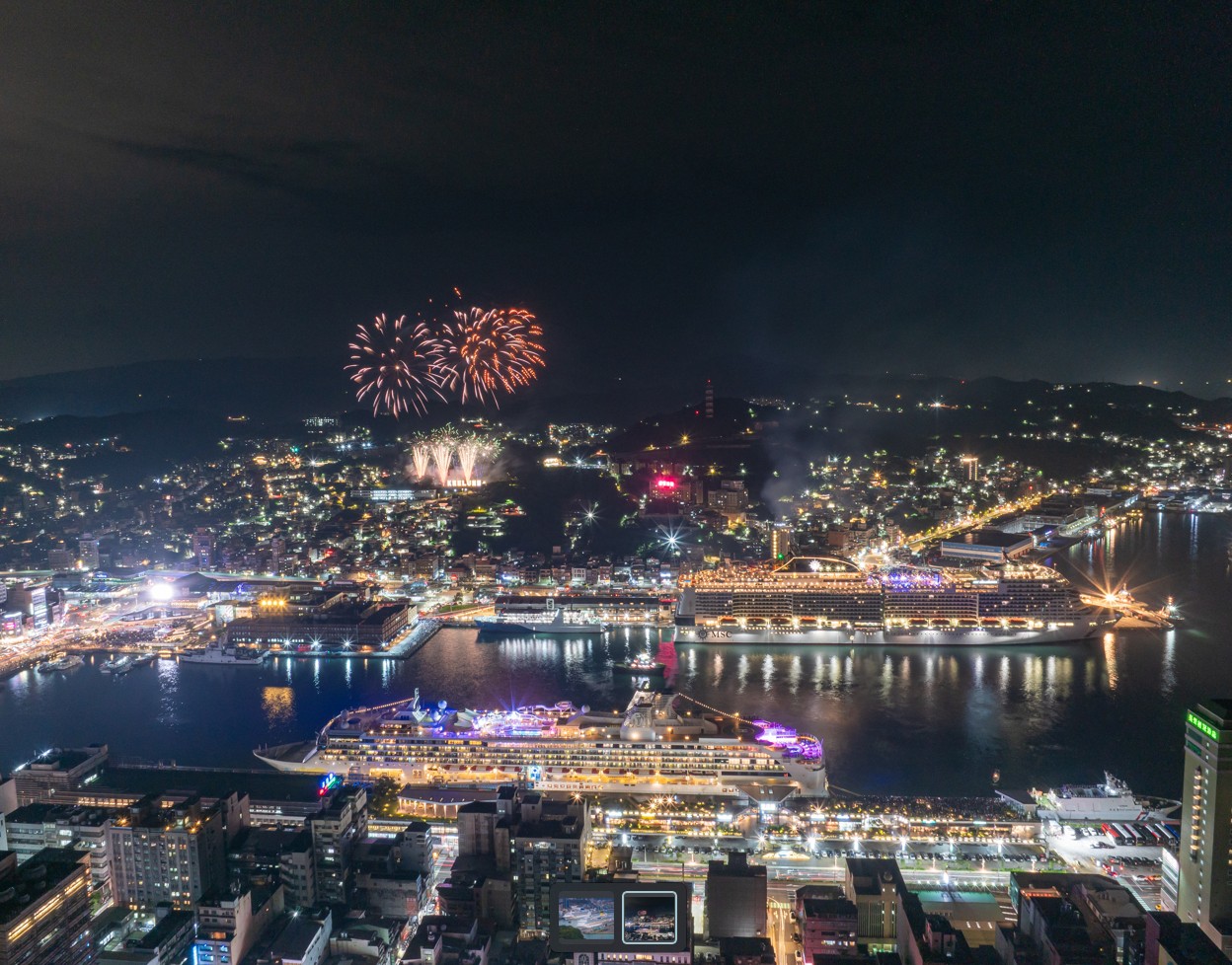 圖2  114.05.23探索星號(下左) 、地中海榮耀號(上右)雙輪靠泊基隆港 (臺灣港務公司基隆港務分公司提供)